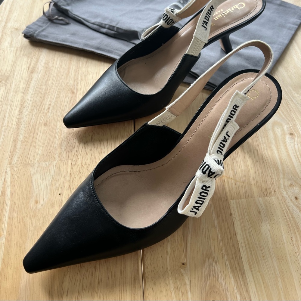 Dior Black J'adior Leather Slingback Pumps Size EU 39 Regular (M, B).